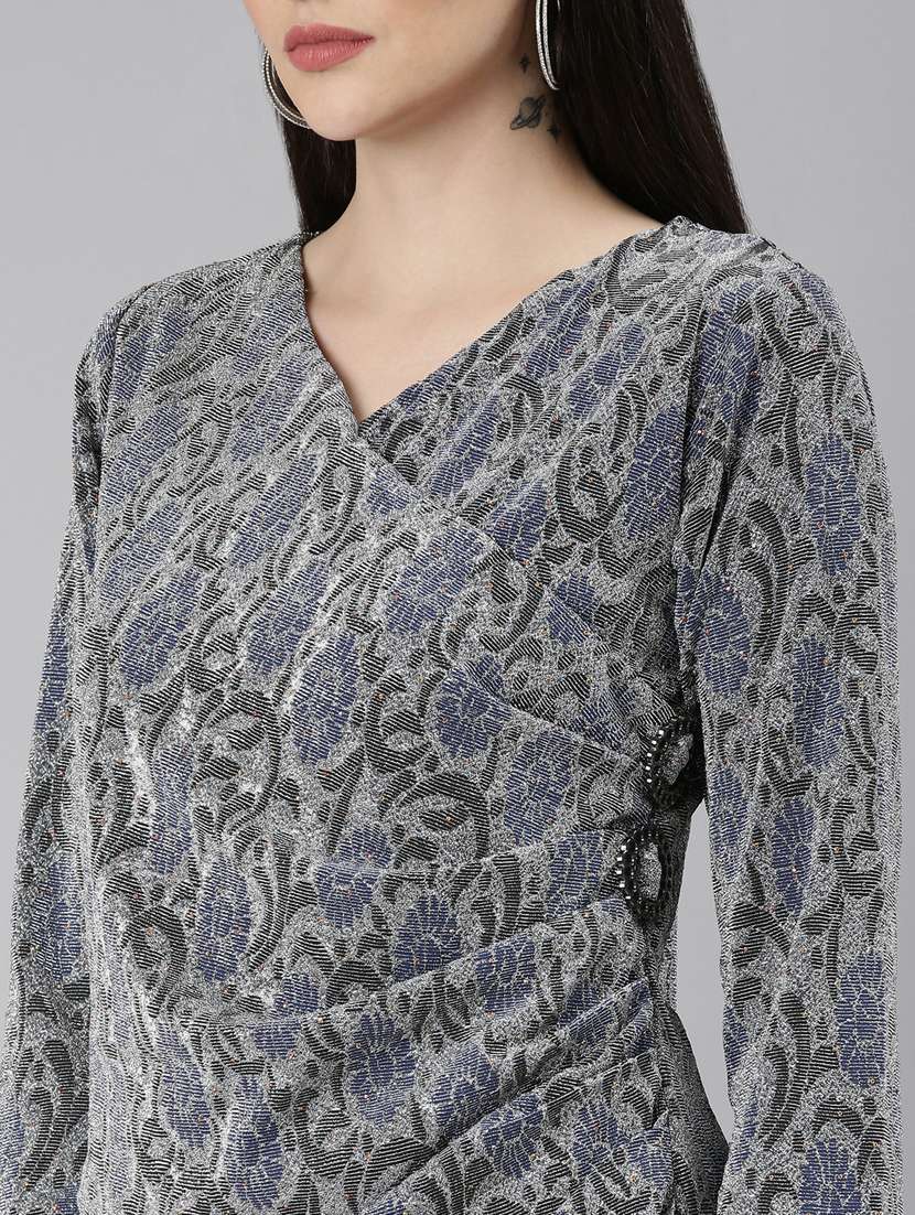 silver self design wrap dress - 20383492 -  Standard Image - 5