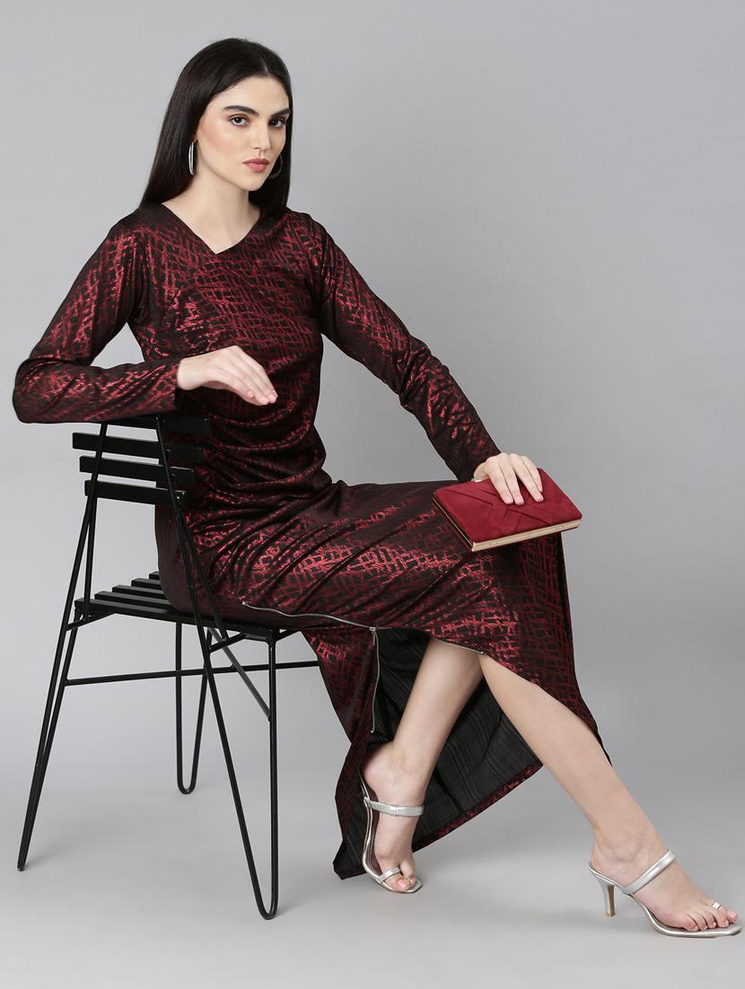 women red viscose asymmetric dress - 20383494 - Standard Image - 3