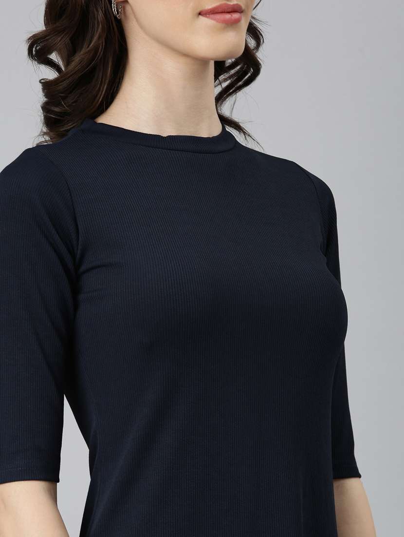 navy blue self design a-line dress - 20383513 -  Standard Image - 5