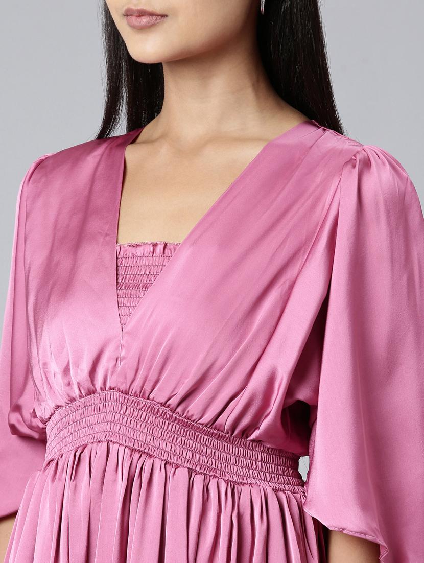 pink solid fit & flare dress - 20383521 - Standard Image - 5