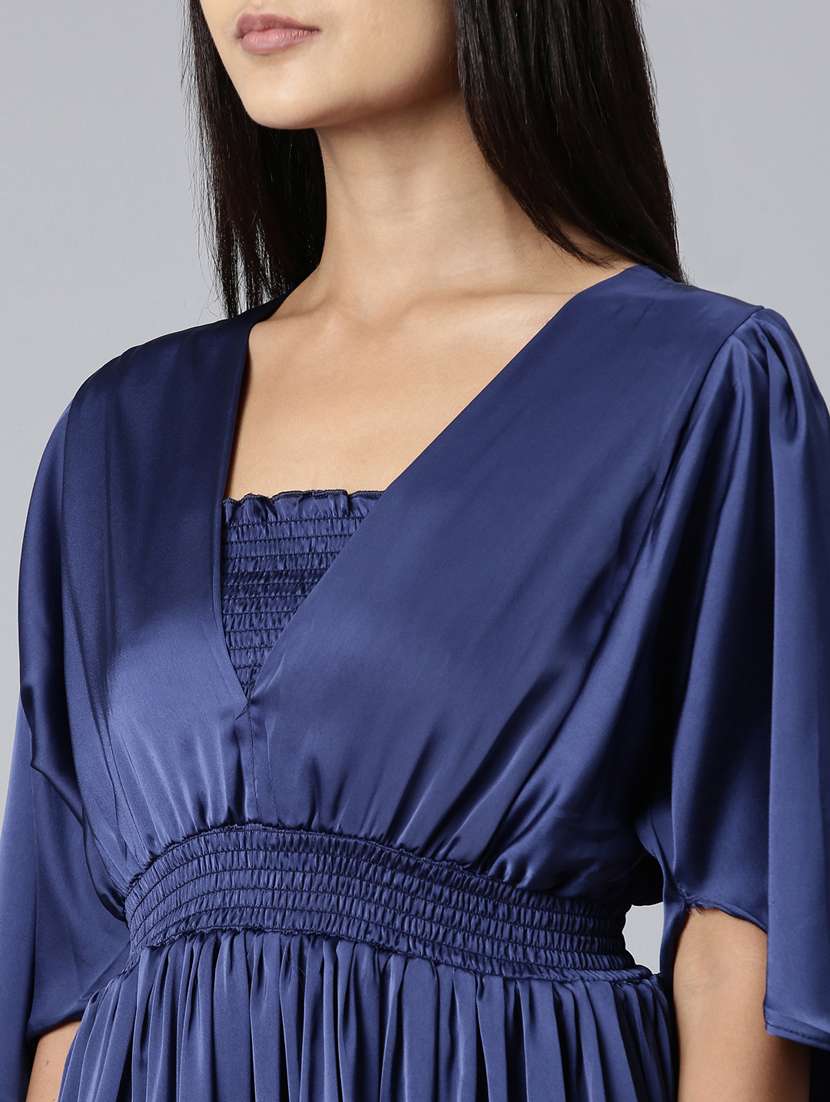 navy blue solid a-line dress - 20383522 -  Standard Image - 5