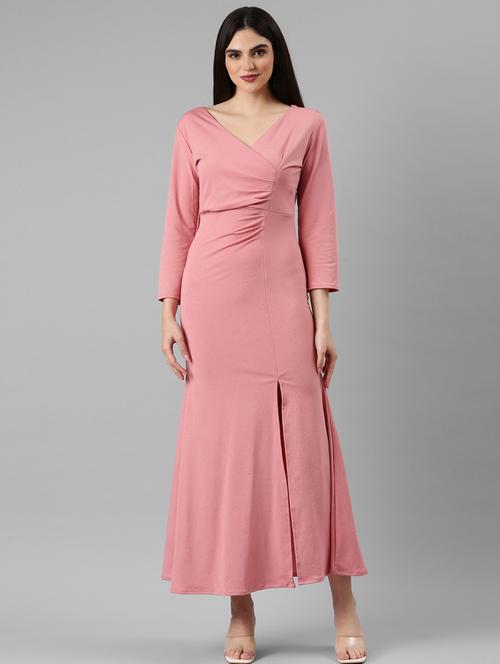 women peach cotton high slit dress - 20383523 -  Standard Image - 0