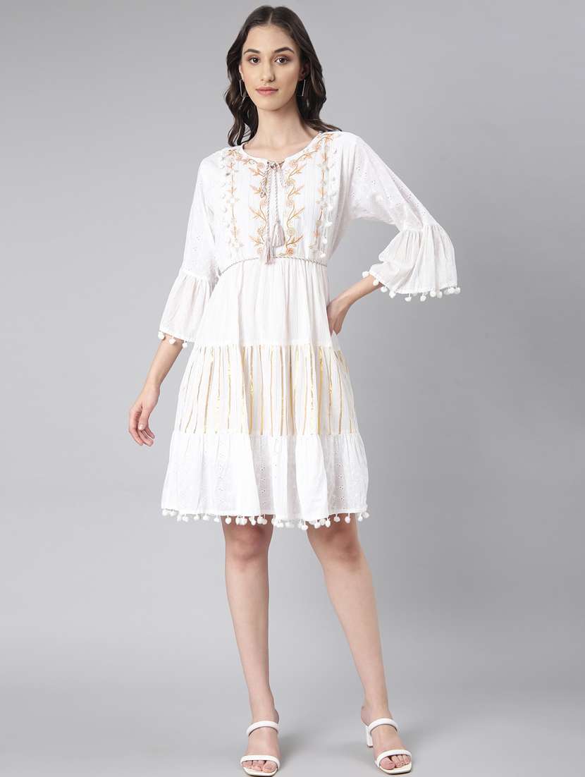 white embroidered tiered dress