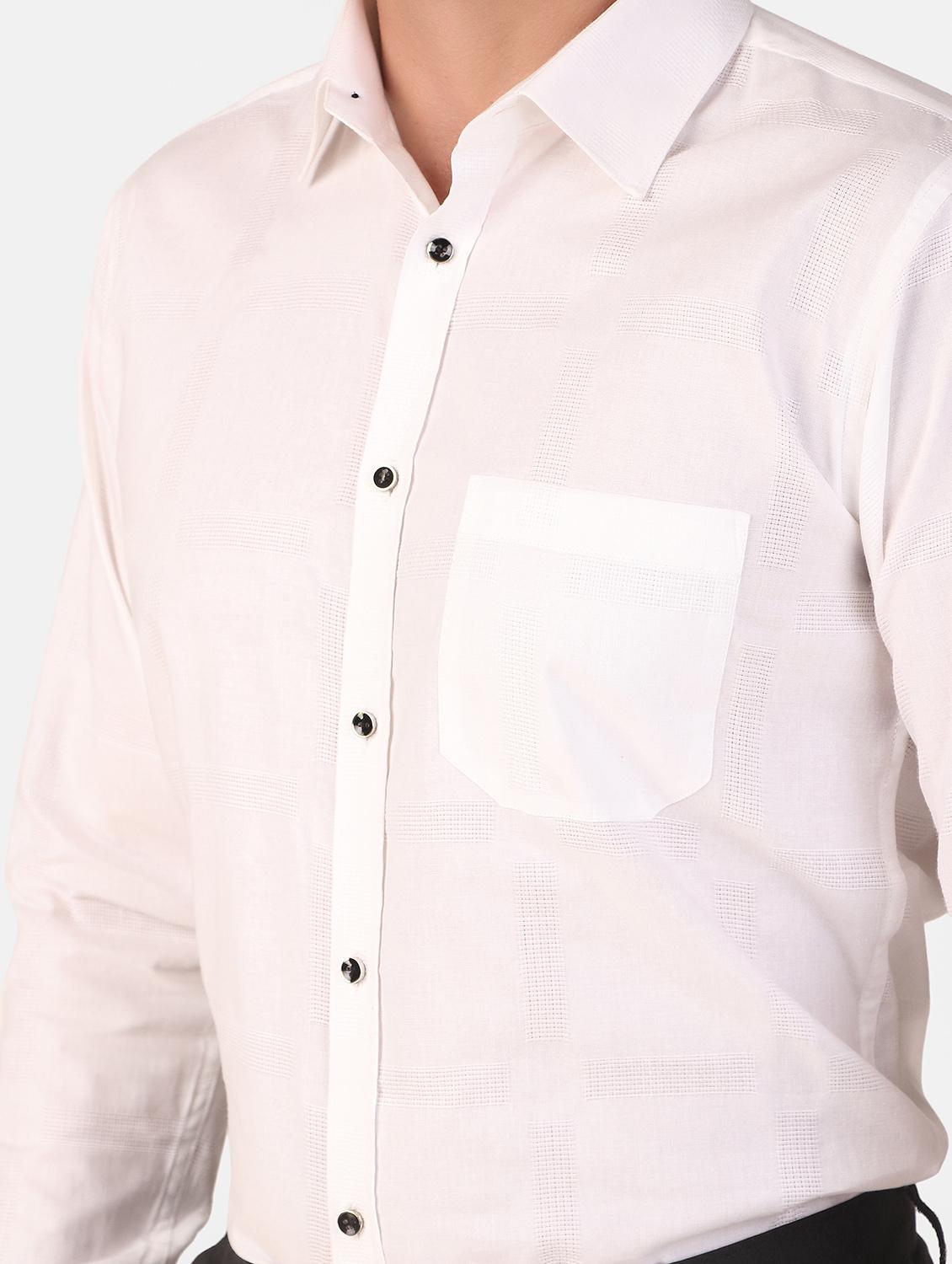 men self design white slim fit cotton casual shirt - 20383547 - Standard Image - 5