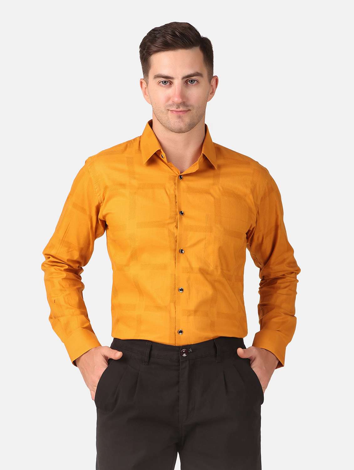 men mustard self design ormal shirt - 20383548 - Zoom Image - 0