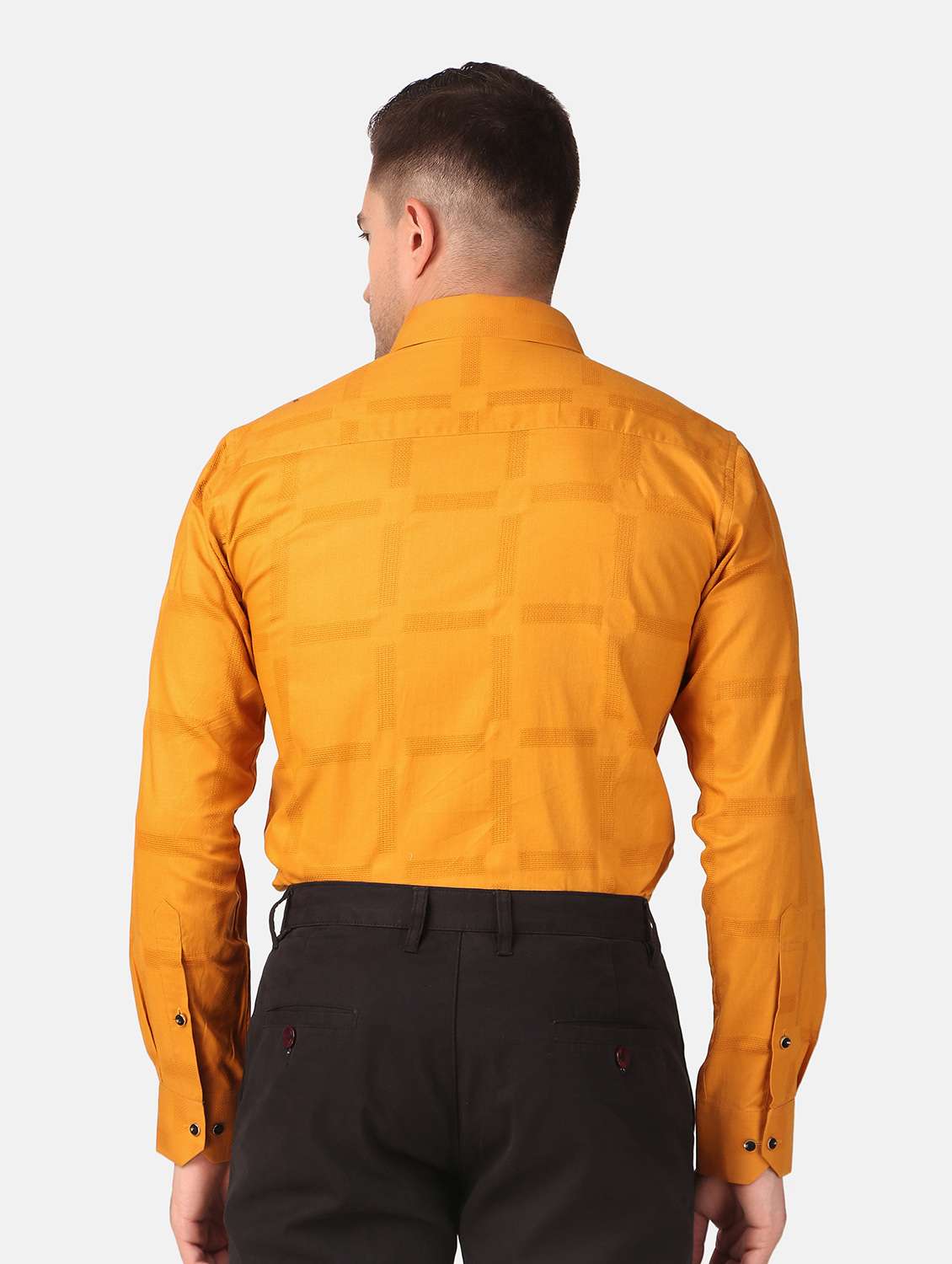 men mustard self design ormal shirt - 20383548 - Standard Image - 3