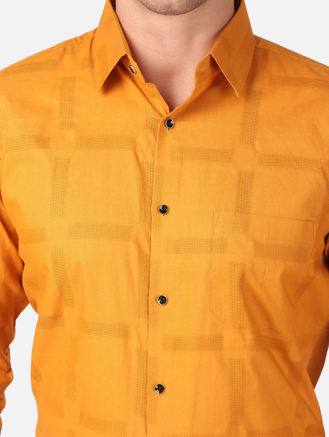 men mustard self design ormal shirt - 20383548 - Standard Image - 5