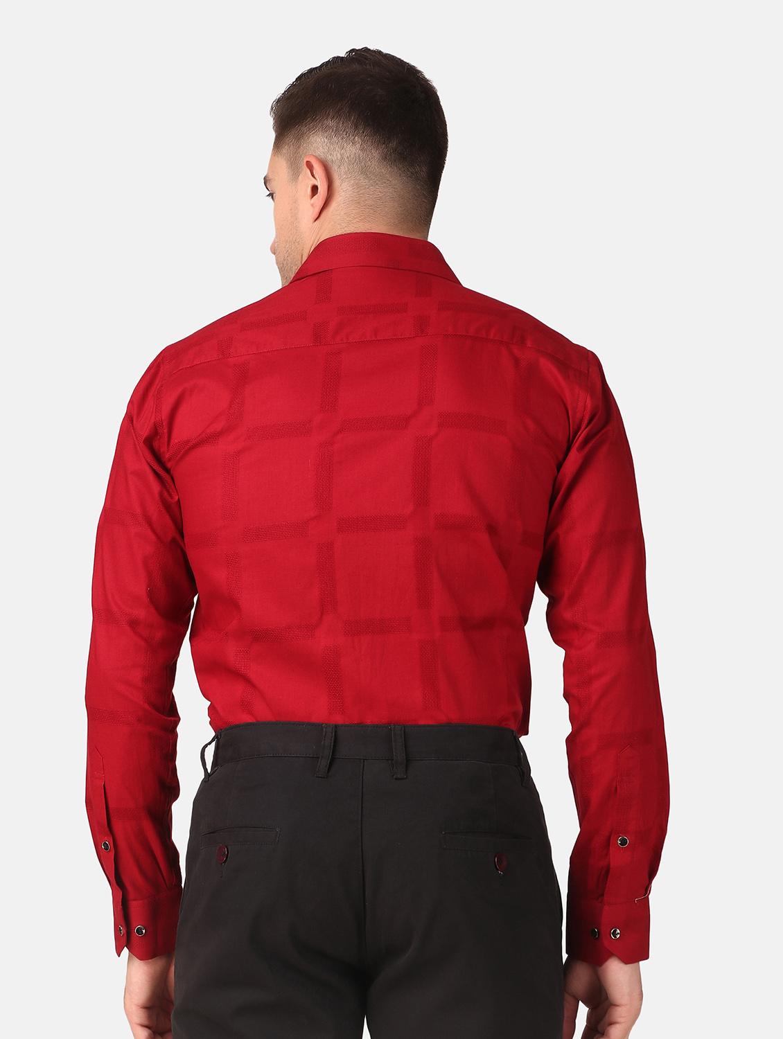 men red self design slim fit cotton casual shirt - 20383549 - Standard Image - 3
