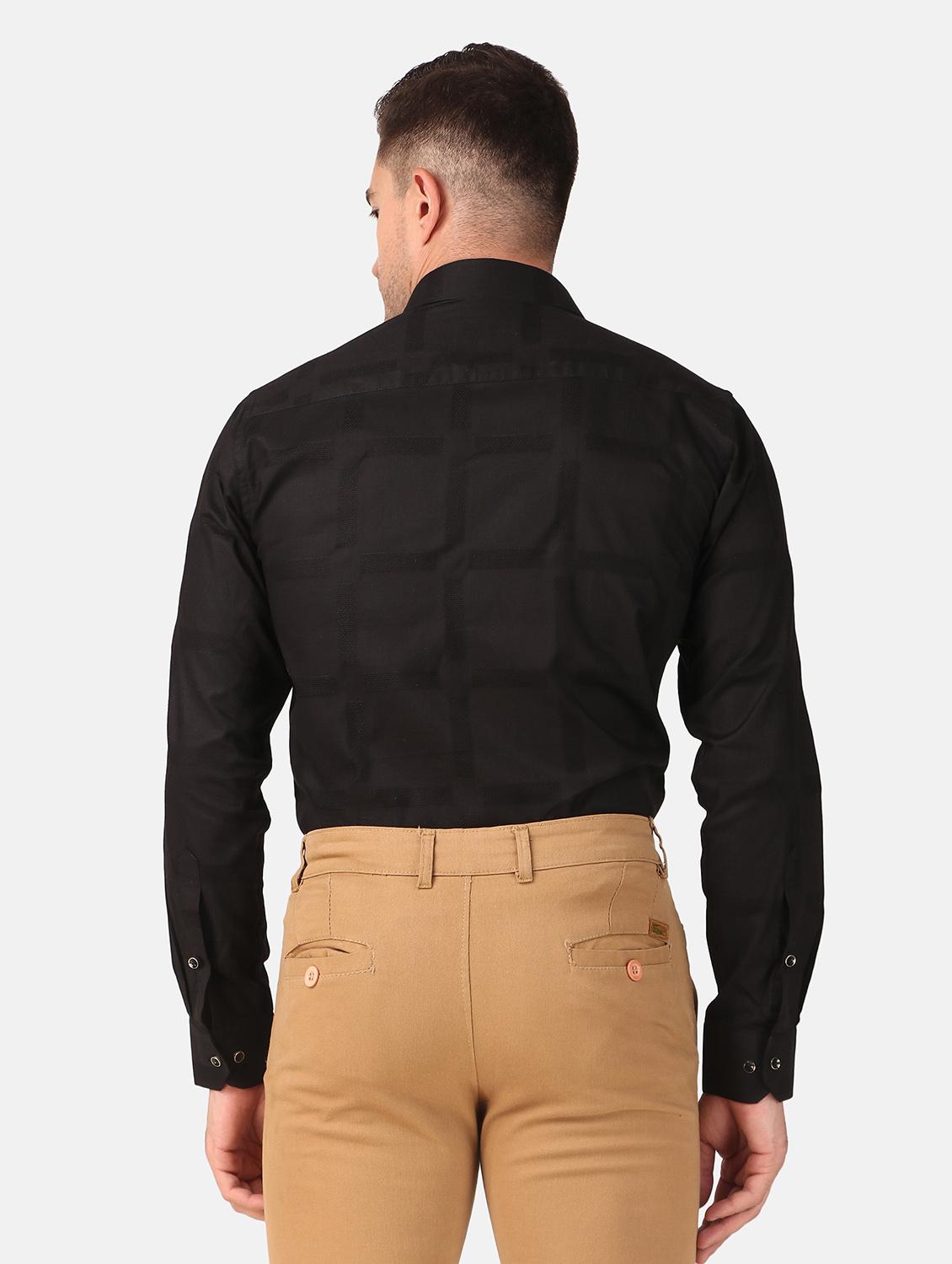 men self design black slim fit cotton casual shirt - 20383551 - Standard Image - 3