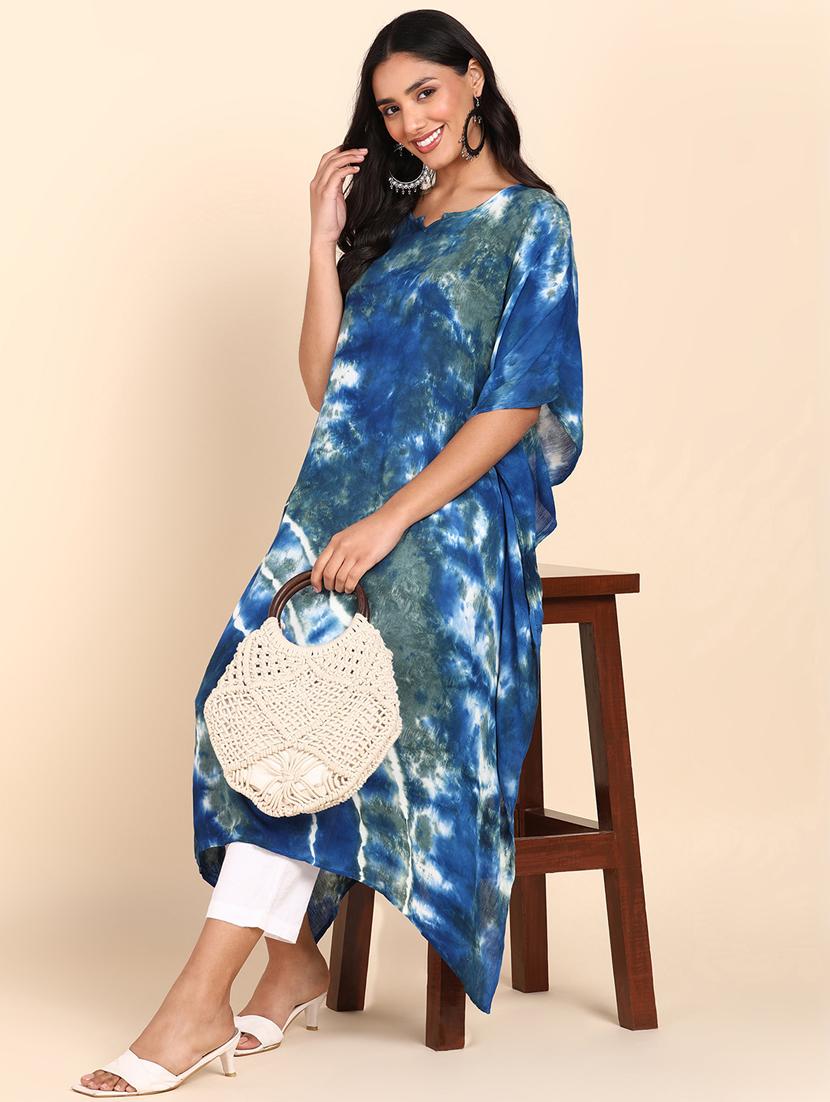 women multi color tie n dye rayon tunics kaftan - 20383719 - Standard Image - 3
