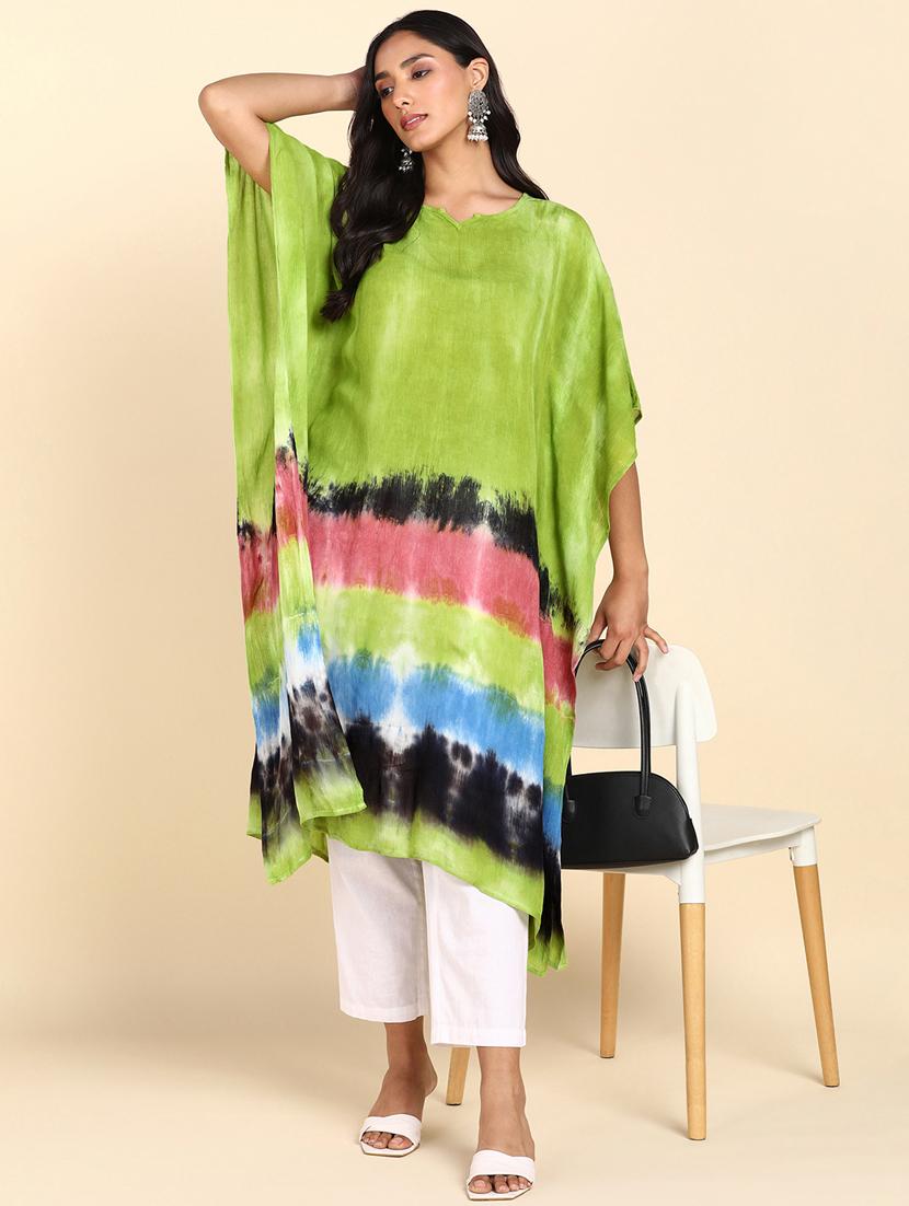 women multi color tie n dye rayon tunics kaftan - 20383720 - Standard Image - 3