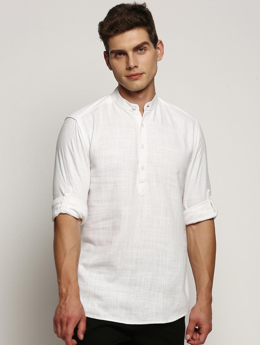 men white solid slim fit cotton blend short kurtas kurta - 20383853 - Zoom Image - 0