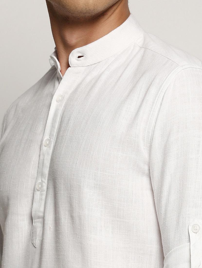 men white solid slim fit cotton blend short kurtas kurta - 20383853 - Standard Image - 5