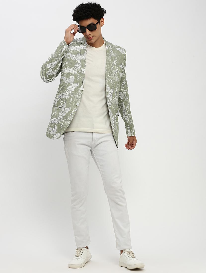 men neo mint printed cotton blend single breasted casual blazer - 20383861 - Standard Image - 3