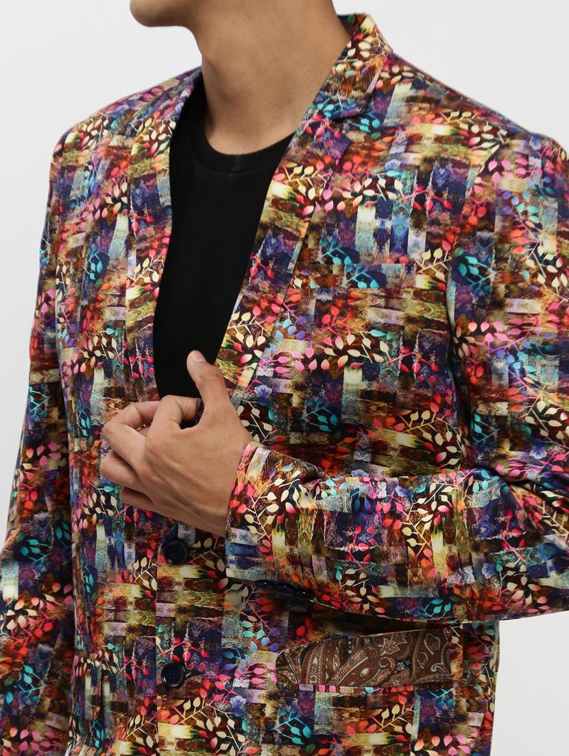 men multi colored printed cotton blend single breasted casual blazer - 20383862 - Standard Image - 5