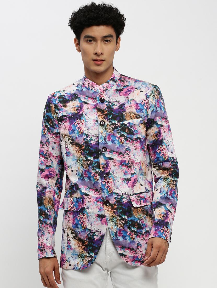 men multi colored printed cotton blend bandhgalas casual blazer - 20383863 - Zoom Image - 0
