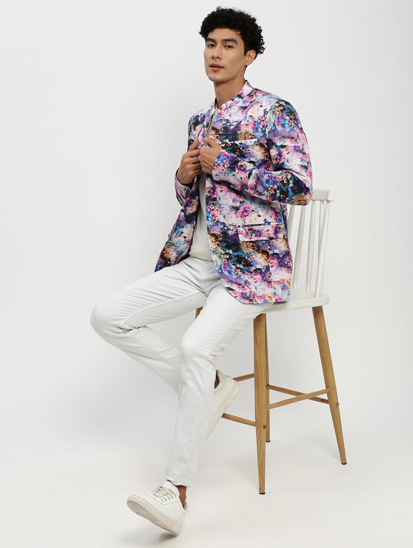 men multi colored printed cotton blend bandhgalas casual blazer - 20383863 - Standard Image - 3