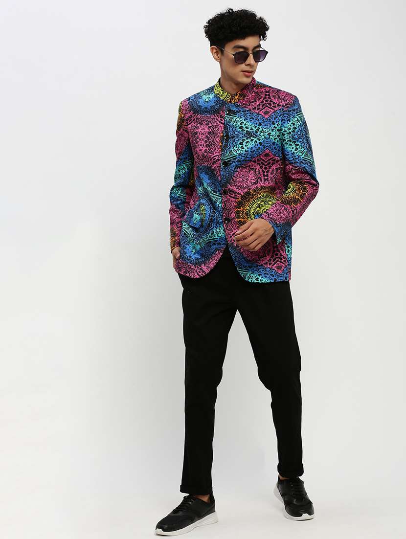men multi colored printed cotton blend single breasted casual blazer - 20383865 -  Standard Image - 3