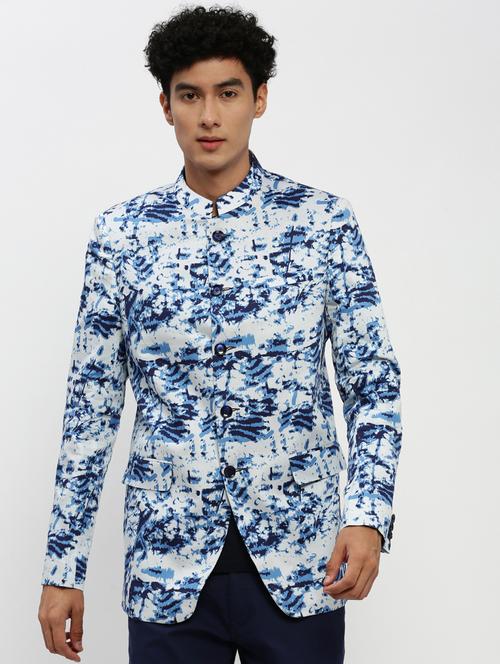 men white printed cotton blend bandhgalas casual blazer - 20383866 -  Standard Image - 0