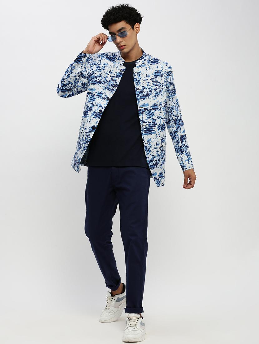 men white printed cotton blend bandhgalas casual blazer - 20383866 - Standard Image - 3