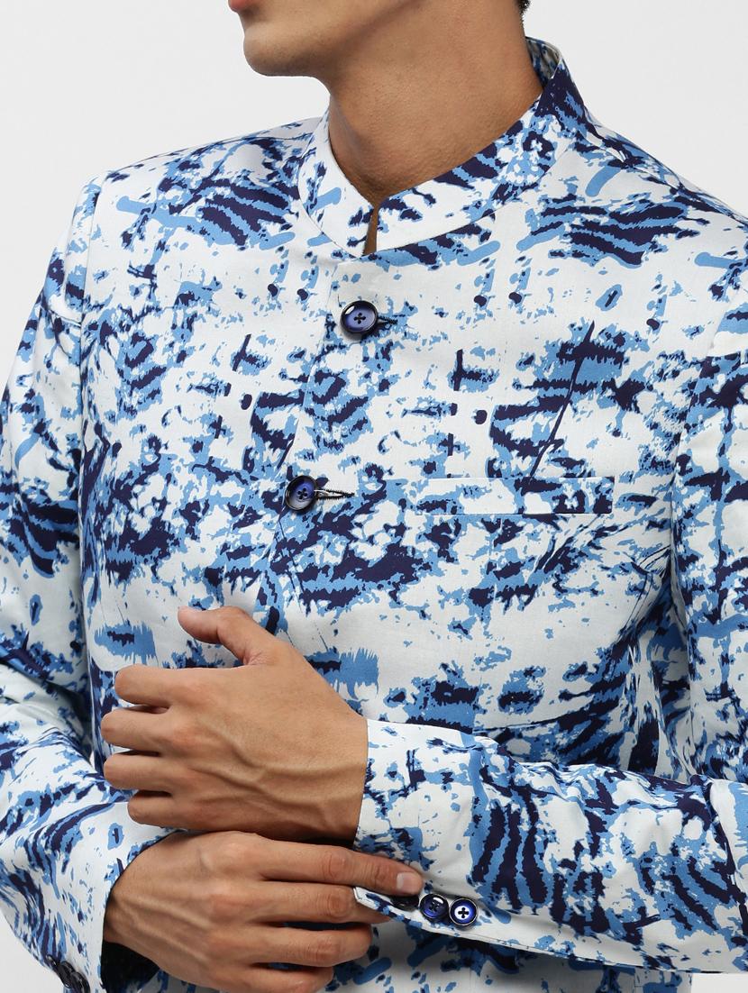 men white printed cotton blend bandhgalas casual blazer - 20383866 - Standard Image - 5