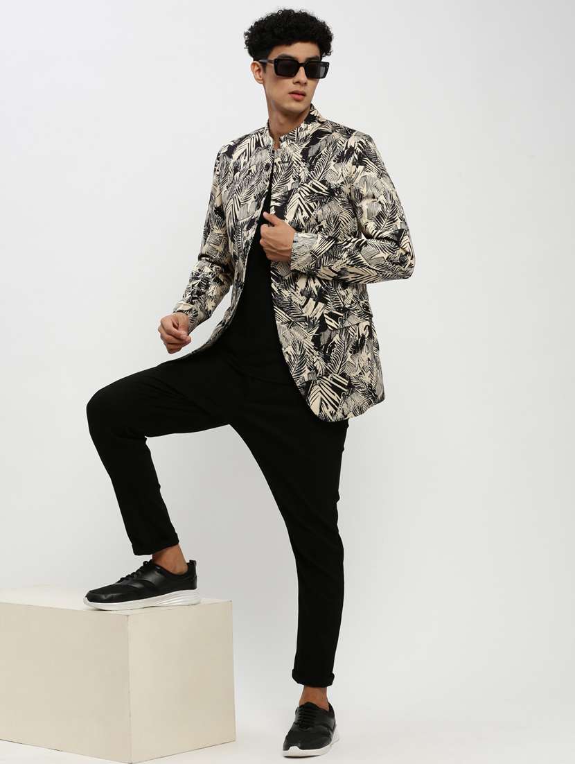 men multi colored tropical print cotton blend bandhgalas casual blazer - 20383867 -  Standard Image - 3