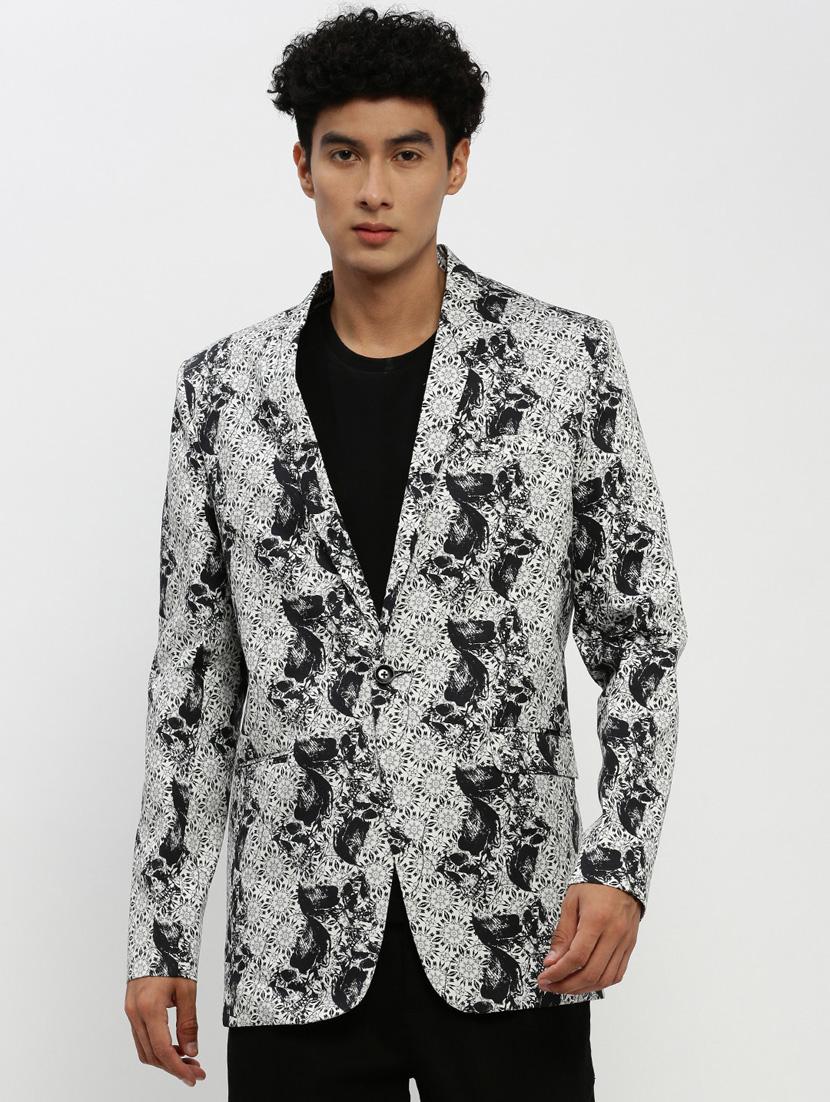 men multi colored printed cotton blend single breasted casual blazer - 20383868 -  Zoom Image - 0
