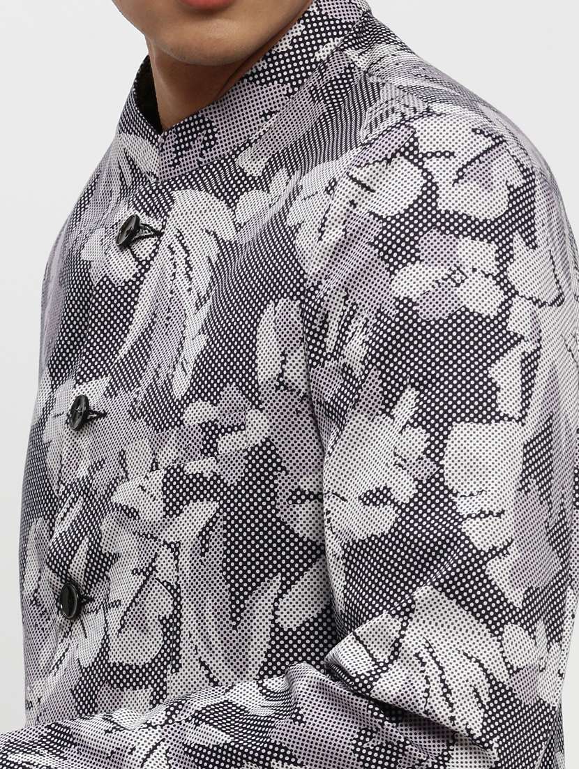 men grey printed cotton blend single breasted casual blazer - 20383869 -  Standard Image - 5