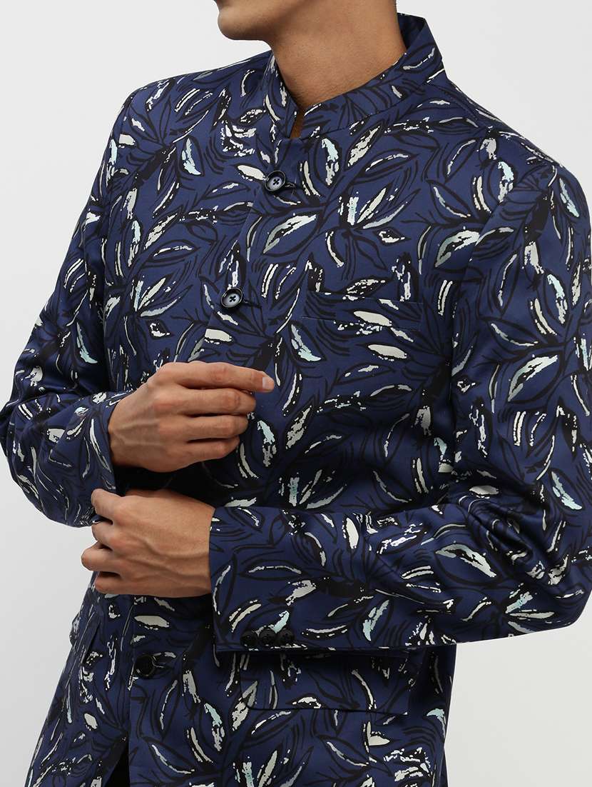 men navy blue tropical print single breasted casual blazer - 20383871 -  Standard Image - 5