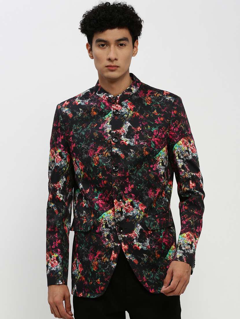 men multi colored printed cotton blend single breasted casual blazer - 20383873 -  Zoom Image - 0