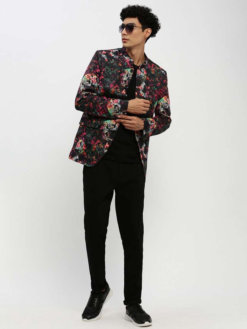 men multi colored printed cotton blend single breasted casual blazer - 20383873 -  Standard Image - 3