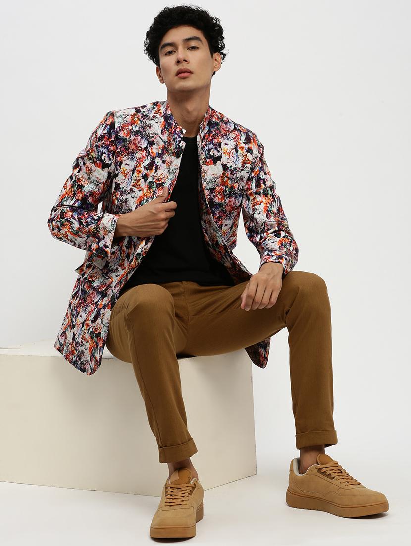men multi colored printed cotton blend bandhgalas casual blazer - 20383874 - Standard Image - 3