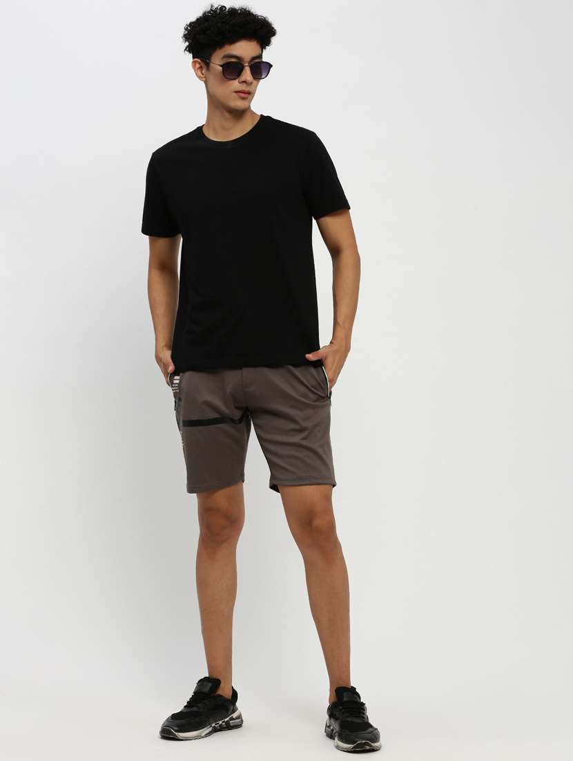 men taupe placement print slim fit cotton blend shorts - 20383910 -  Standard Image - 3