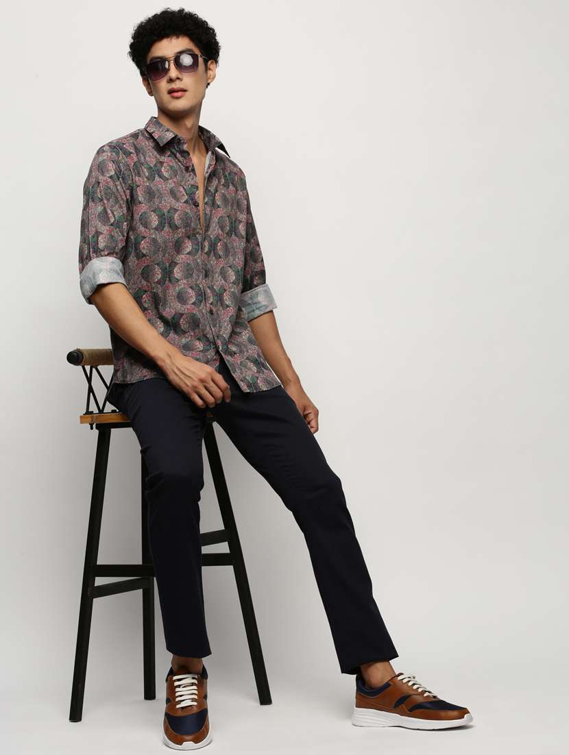 men multi colored printed slim fit cotton blend casual shirt - 20383921 -  Standard Image - 3