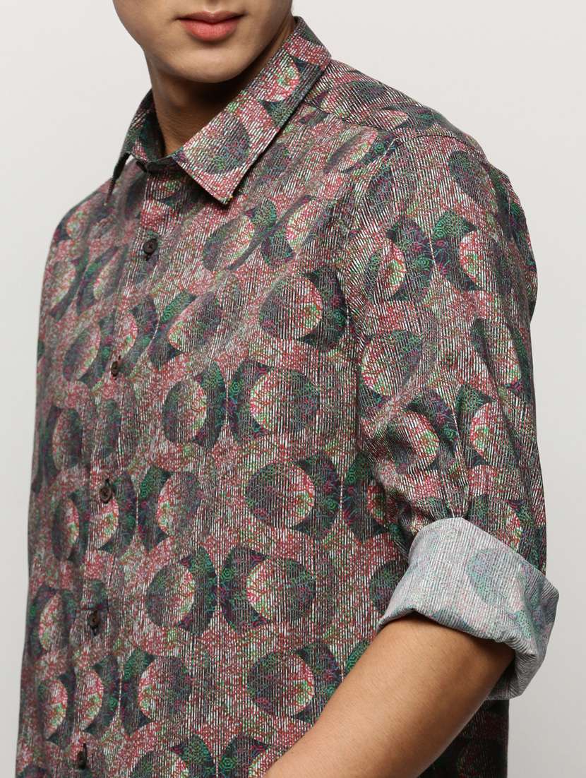 men multi colored printed slim fit cotton blend casual shirt - 20383921 -  Standard Image - 5