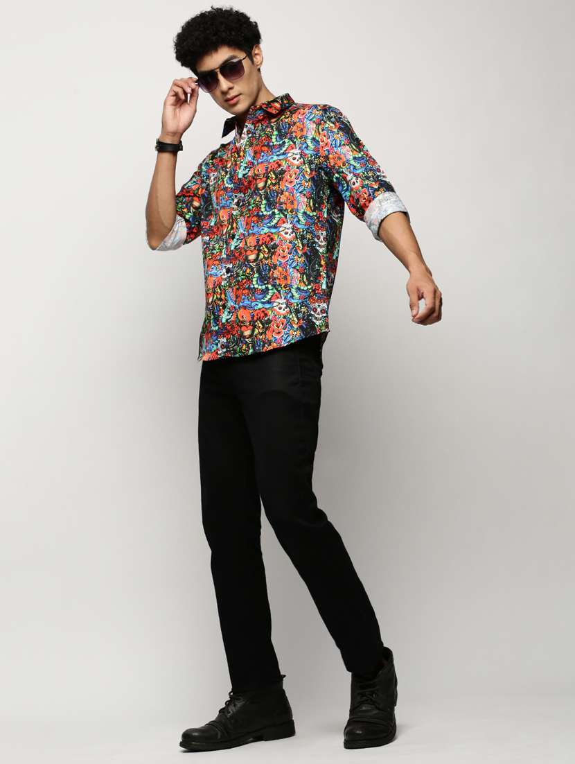 men multi colored graphic print slim fit cotton blend casual shirt - 20383924 - Standard Image - 3
