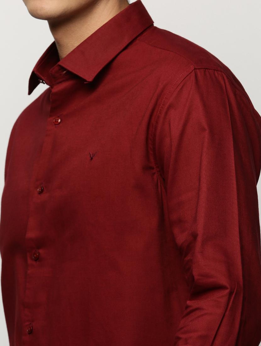 men maroon solid slim fit cotton blend casual shirt - 20383933 - Standard Image - 5