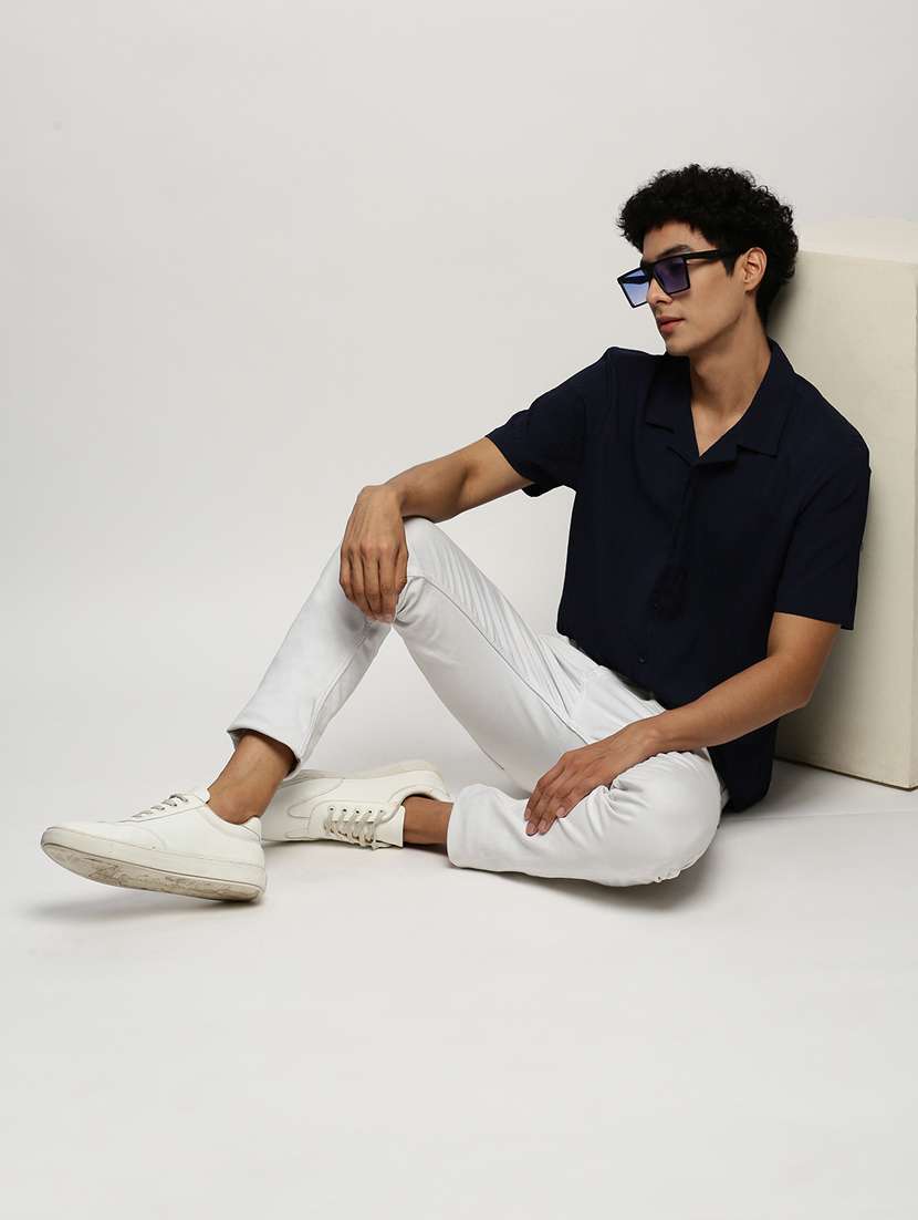 men navy blue cotton blend casual shirt - 20383934 -  Standard Image - 3