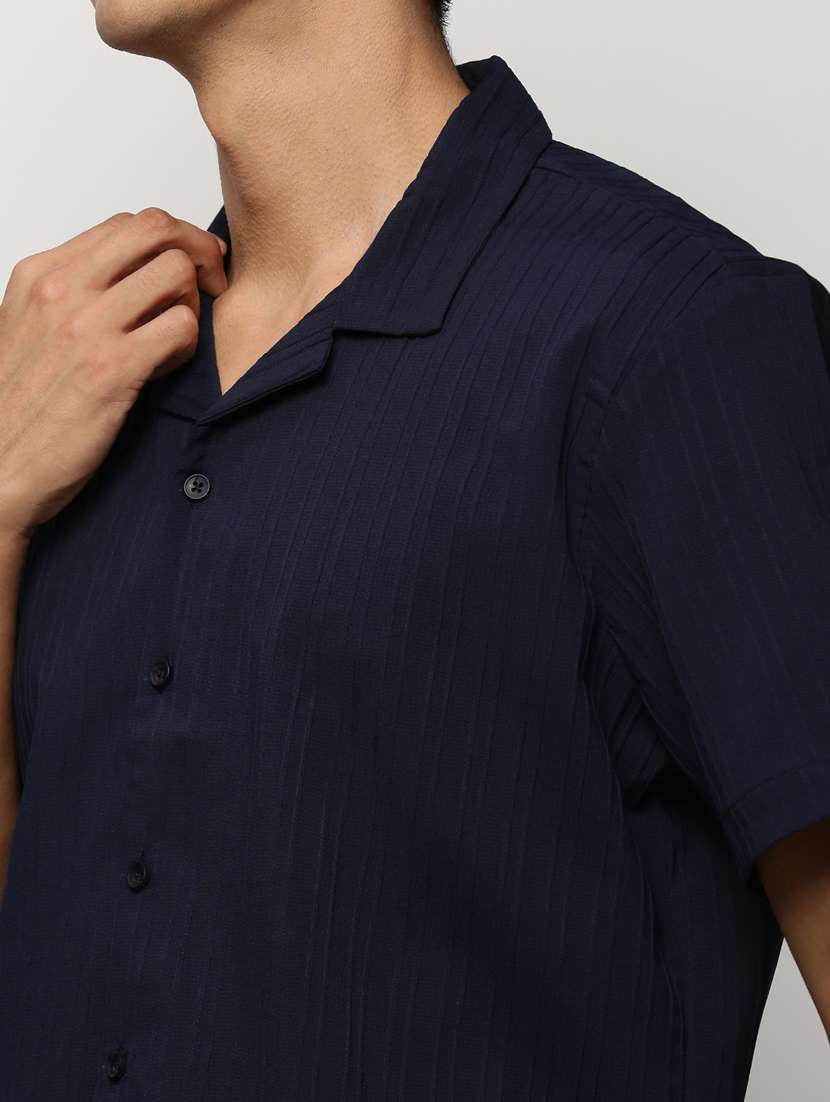 men navy blue cotton blend casual shirt - 20383934 -  Standard Image - 5