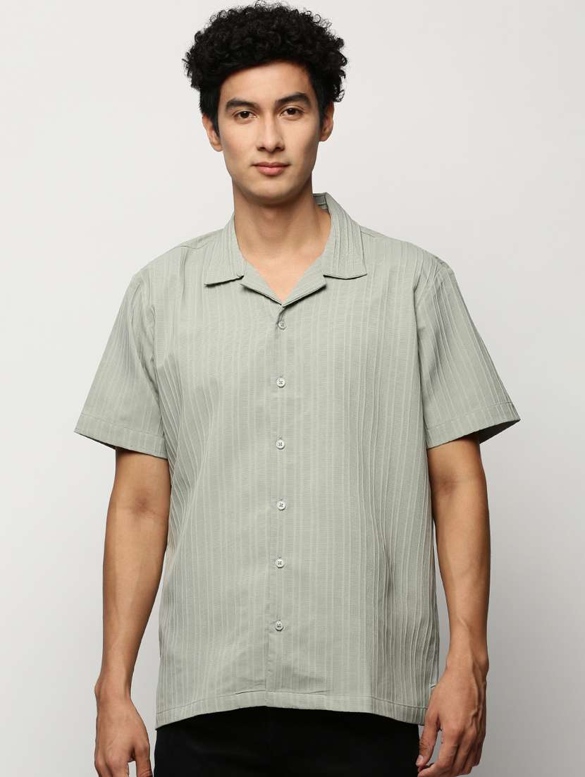 men sea green self design cotton blend casual shirt - 20383938 -  Zoom Image - 0