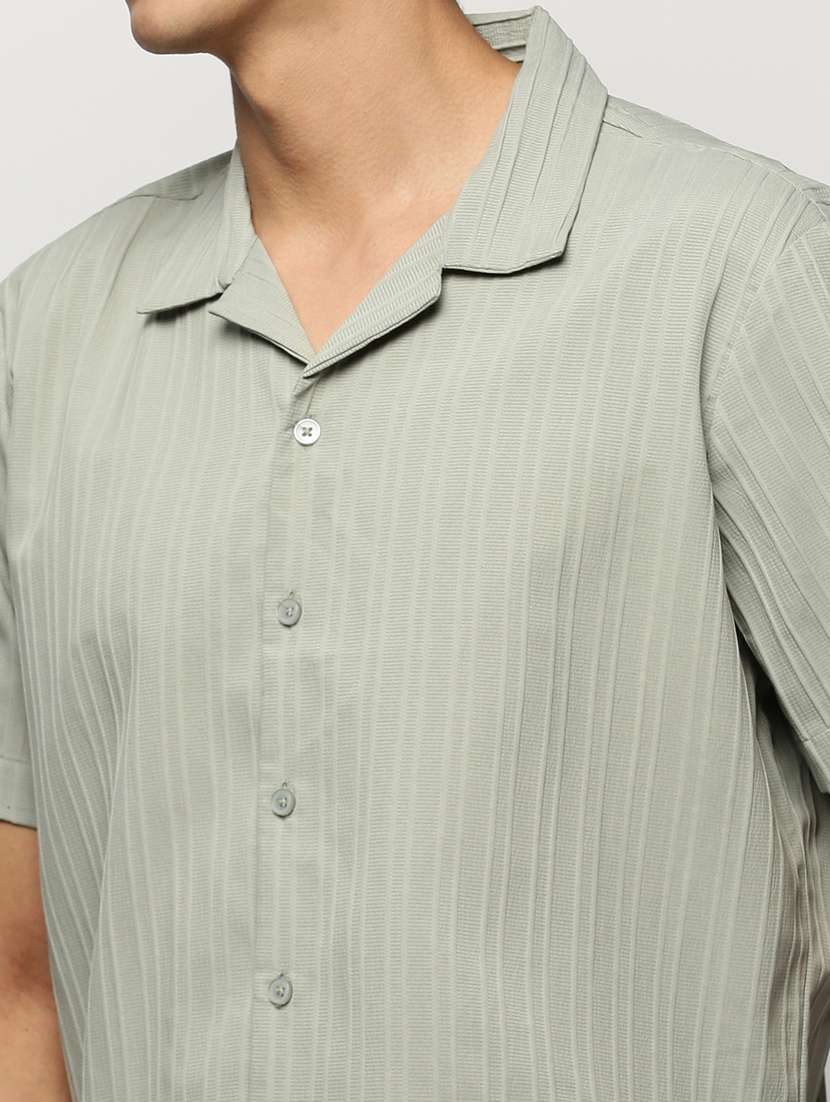 men sea green self design cotton blend casual shirt - 20383938 -  Standard Image - 5