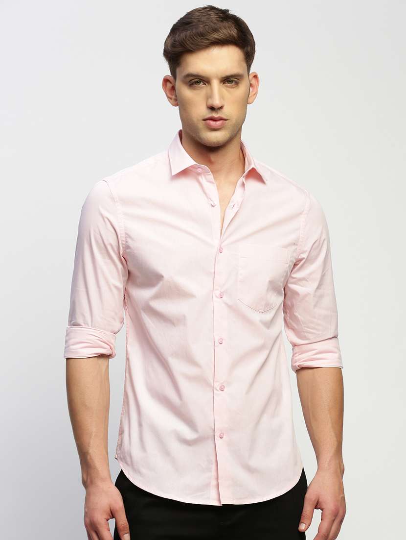 men pink solid cotton blend casual shirt - 20383940 -  Zoom Image - 0