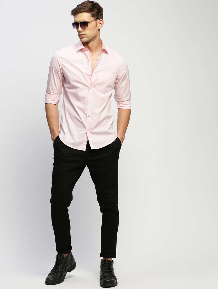 men pink solid cotton blend casual shirt - 20383940 - Standard Image - 3