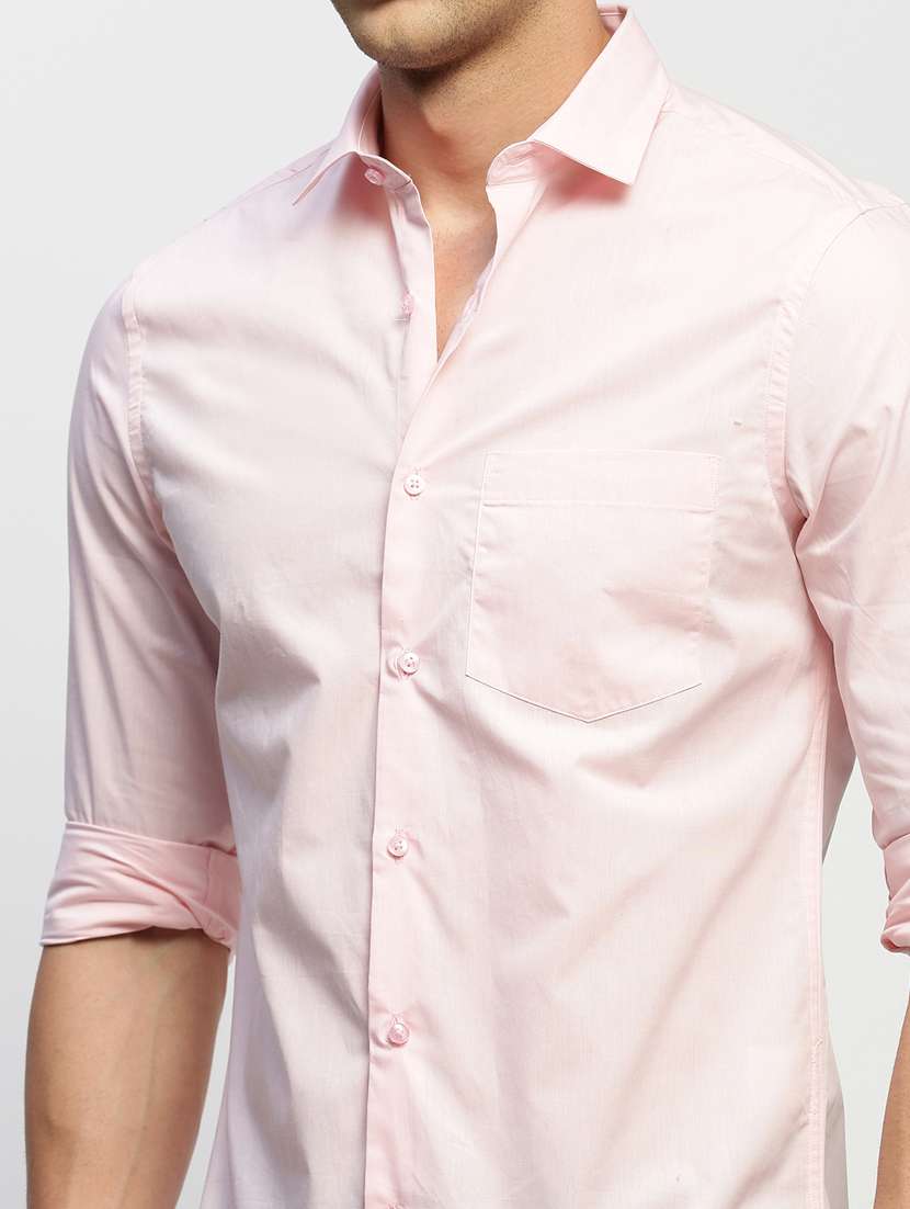 men pink solid cotton blend casual shirt - 20383940 - Standard Image - 5