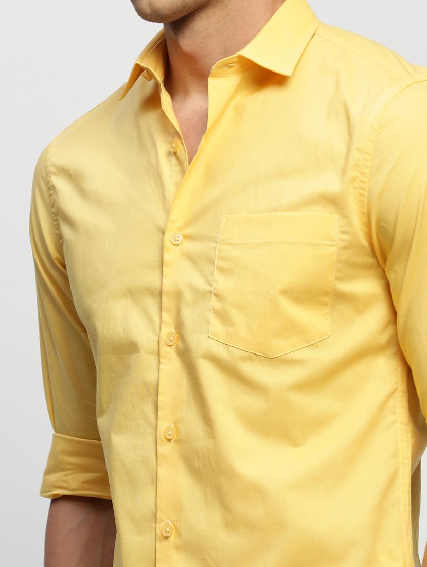 men yellow solid cotton blend casual shirt - 20383942 - Standard Image - 5