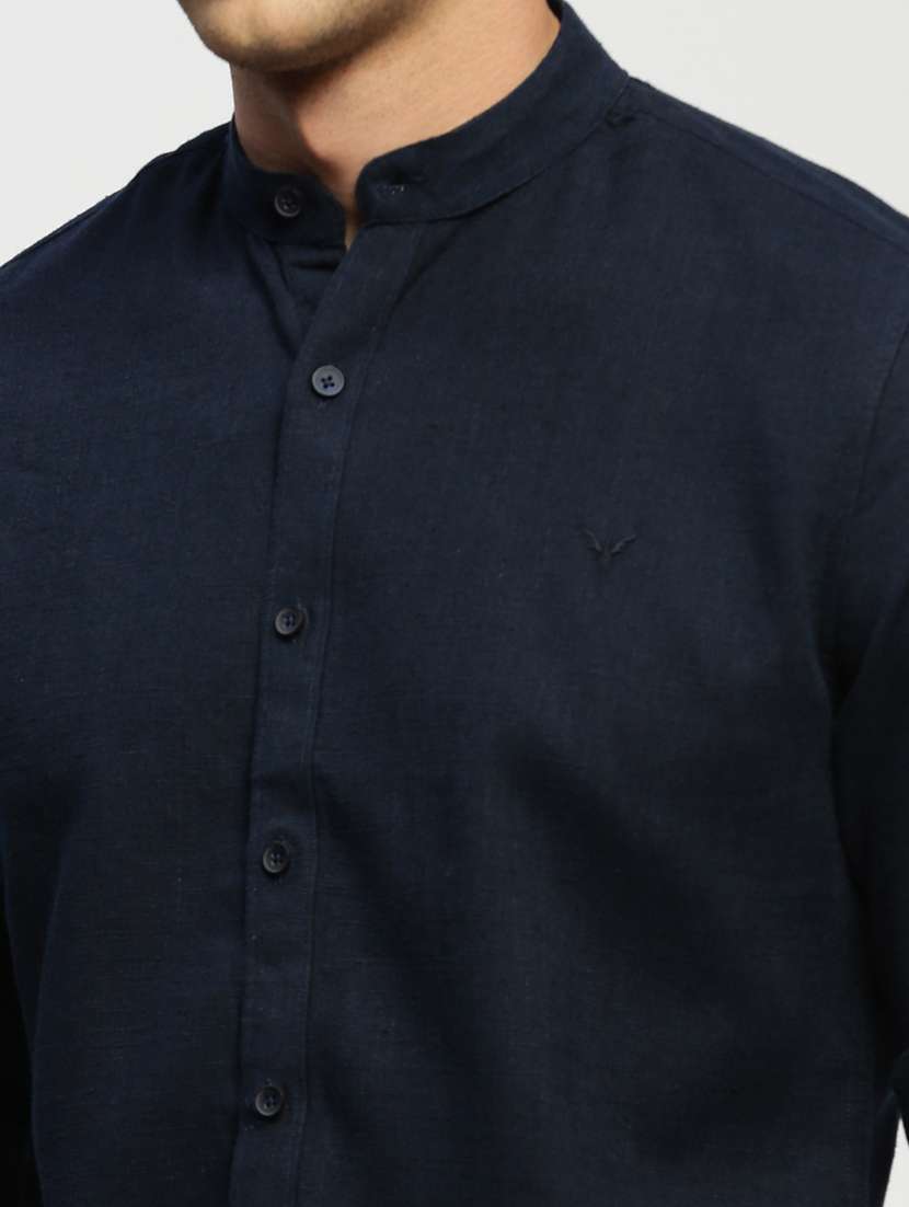 men navy blue solid cotton blend casual shirt - 20383951 - Standard Image - 5