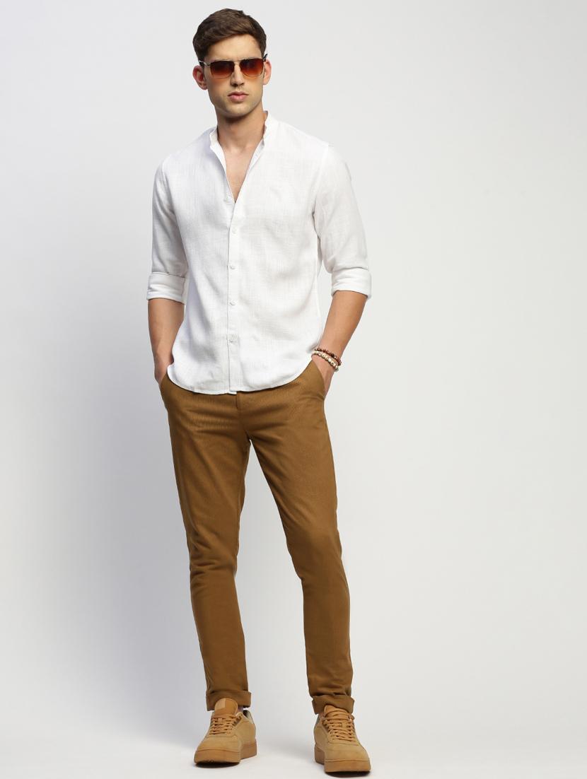 men white solid cotton blend casual shirt - 20383953 - Standard Image - 3