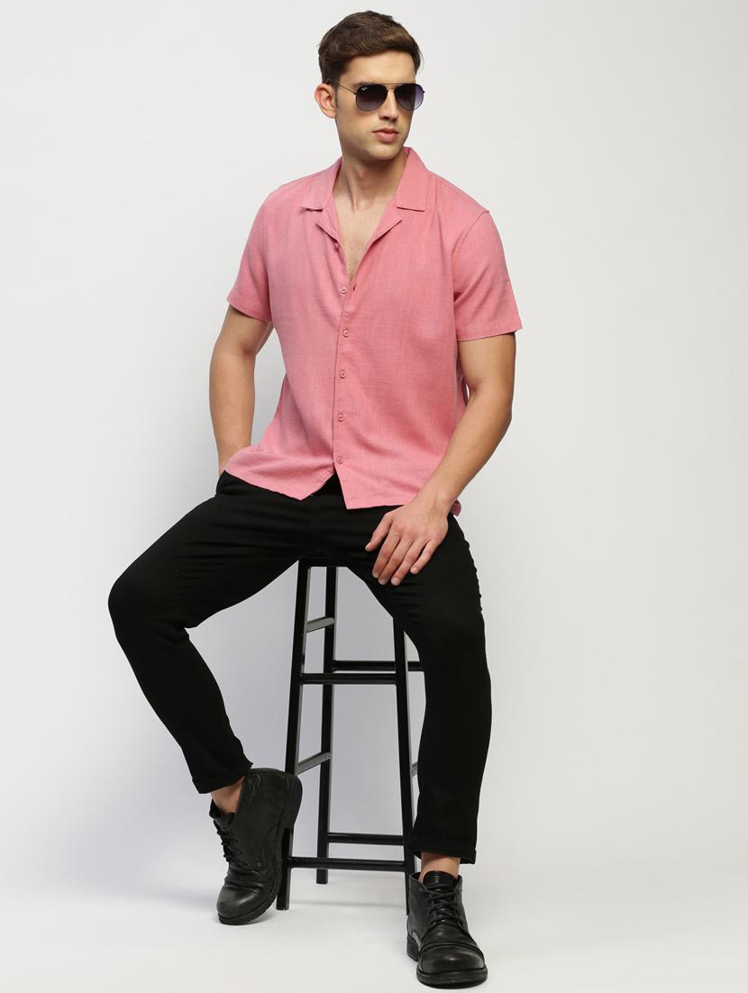 men pink solid cotton blend casual shirt - 20383955 - Standard Image - 3