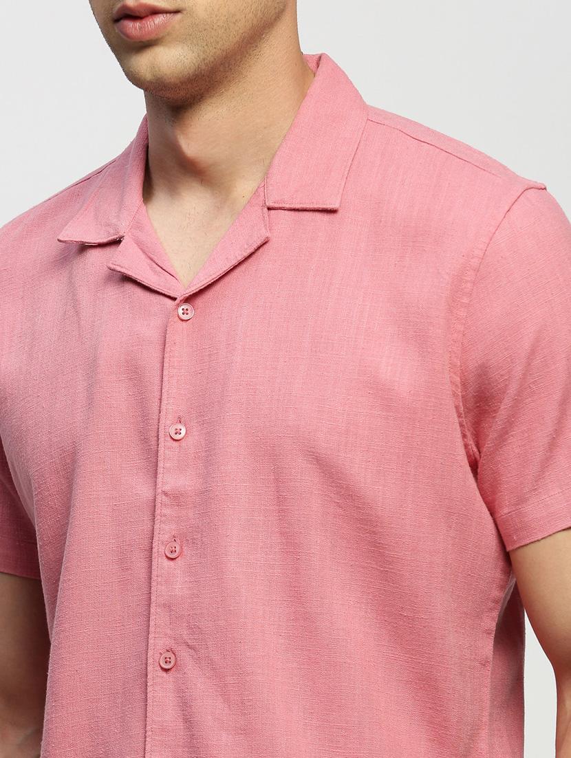 men pink solid cotton blend casual shirt - 20383955 - Standard Image - 5