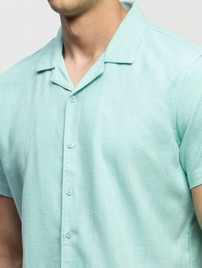 men solid purist blue slim fit cotton blend casual shirt - 20383957 -  Standard Image - 5